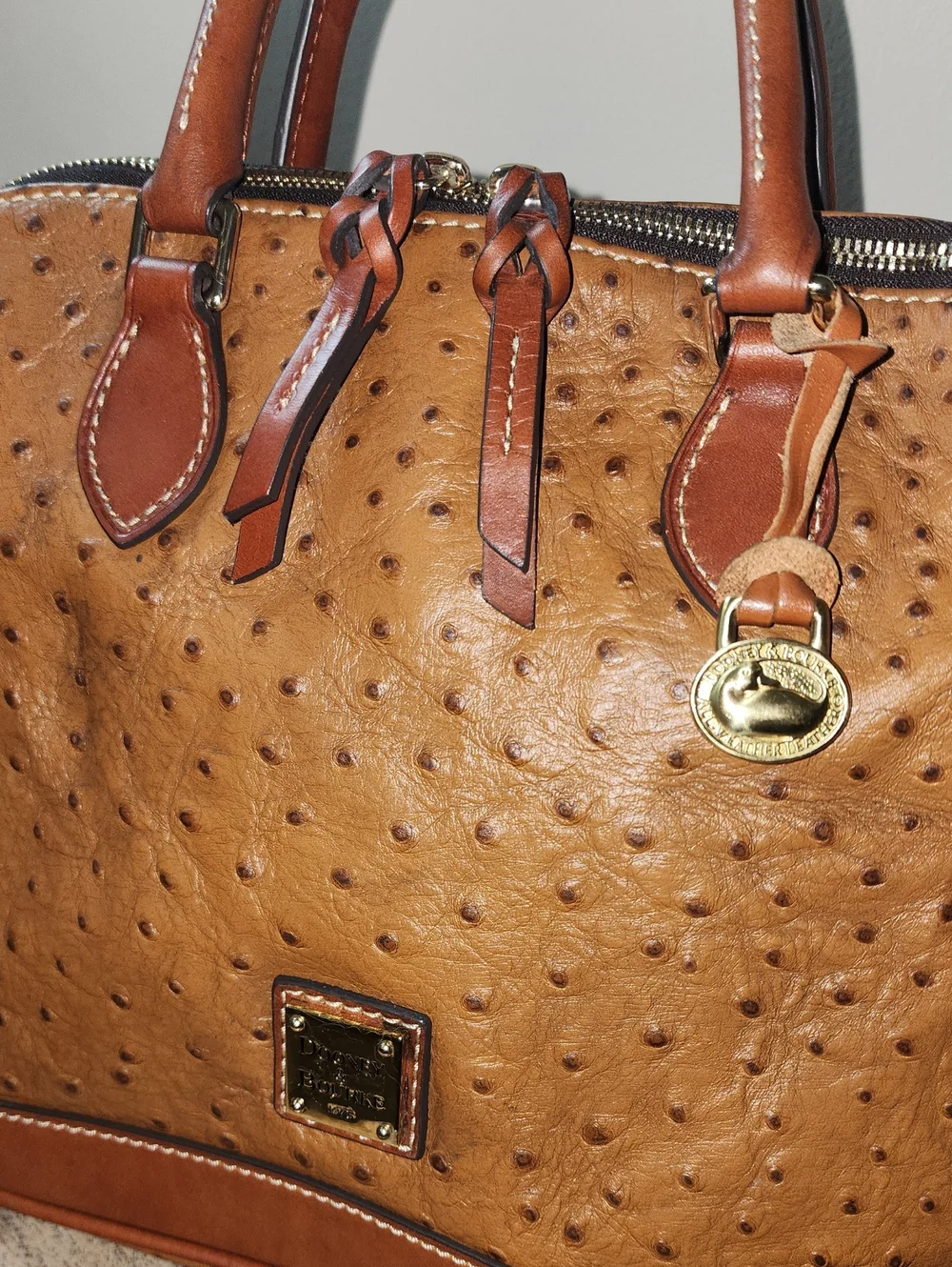 Dooney & Bourke Tan Brown Ostrich Embossed Satchel Purse Project